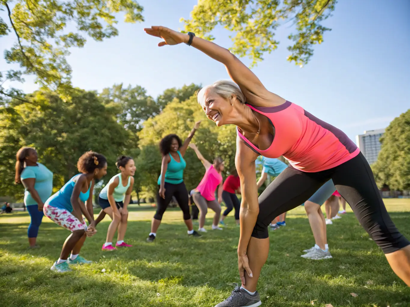 A BODY WORK LESTREM trainer leading a group fitness class, demonstrating various exercises and providing personalized feedback.