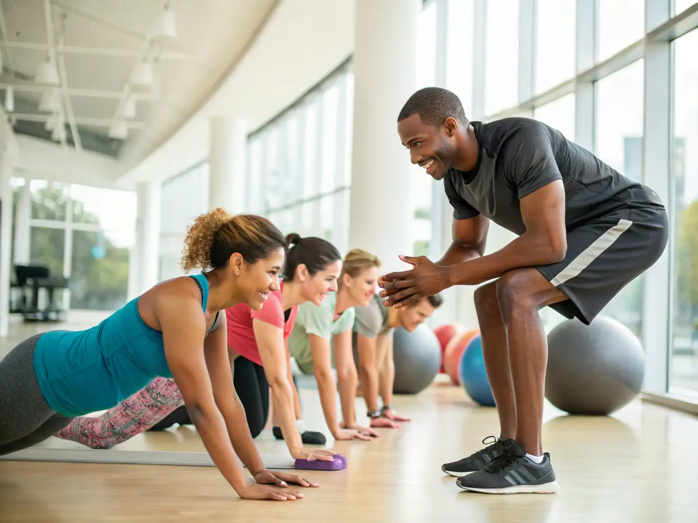 A BODY WORK LESTREM trainer leading a group fitness class, demonstrating various exercises and providing personalized feedback.