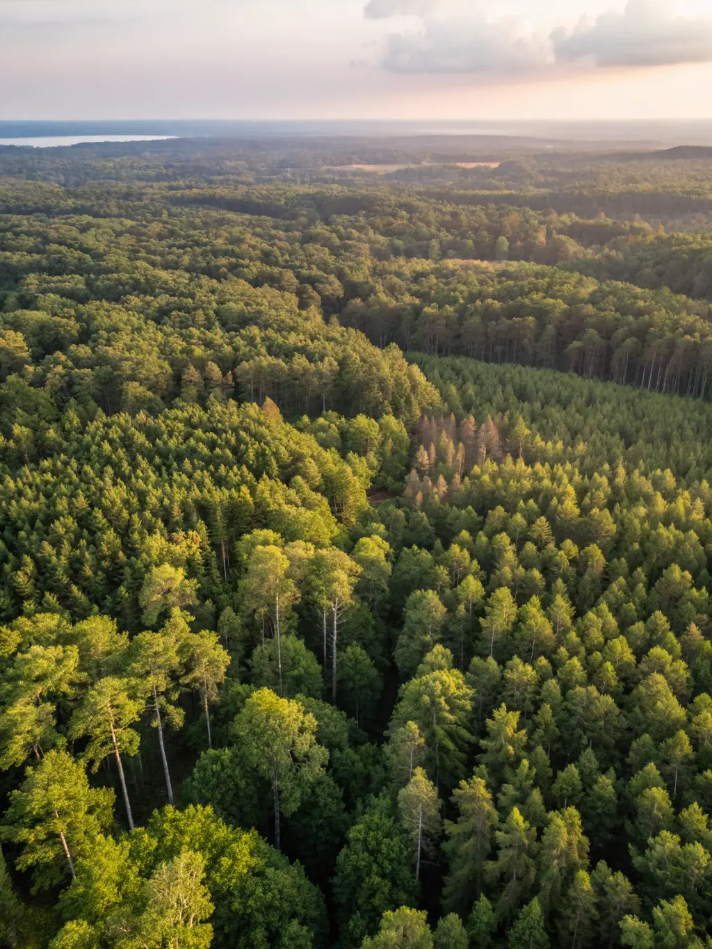 A serene image of a lush forest with sunlight filtering through the trees, representing the natural areas SOC aims to protect through its environmental impact studies.
